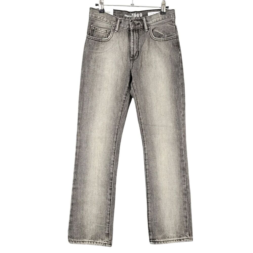 NWT GAP KIDS Gray Straight Leg Jeans Adjustable Cotton Grunge Skater SIZE 12